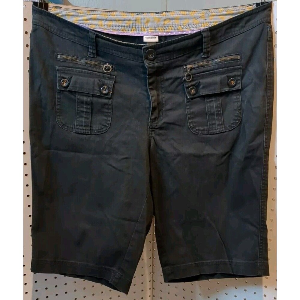 Venezia Women's Denim Shorts Size 16 Black Cargo Zipper Button